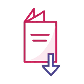 Icon of a brochure with a download arrow.