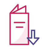 Icon of a brochure with a download arrow.