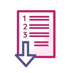 Icon of a brochure with a download arrow.